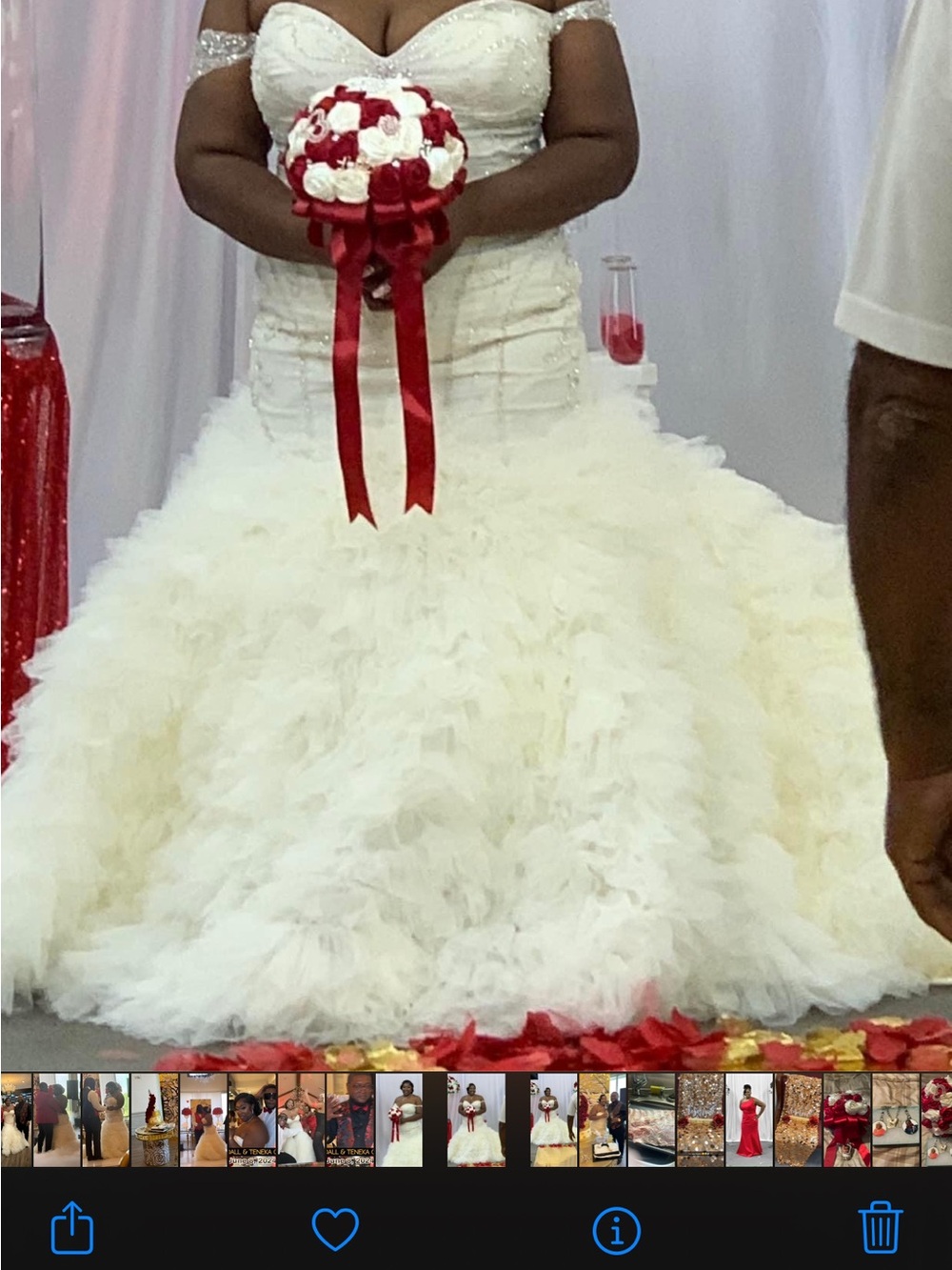 Winnie Couture Cream Off-Shoulder Ruffled Mermaid Gown with Sweetheart Neckline